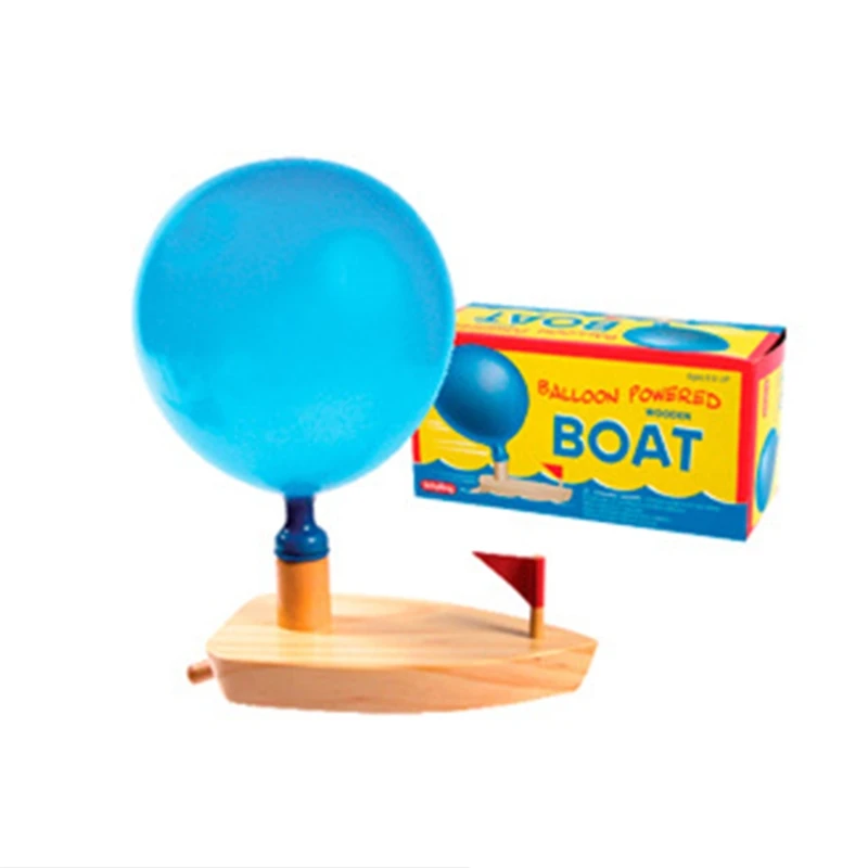 Wooden Balloon Powered Boat Children Water Playing Bathing Kids Birthday Gift Desk Decorations