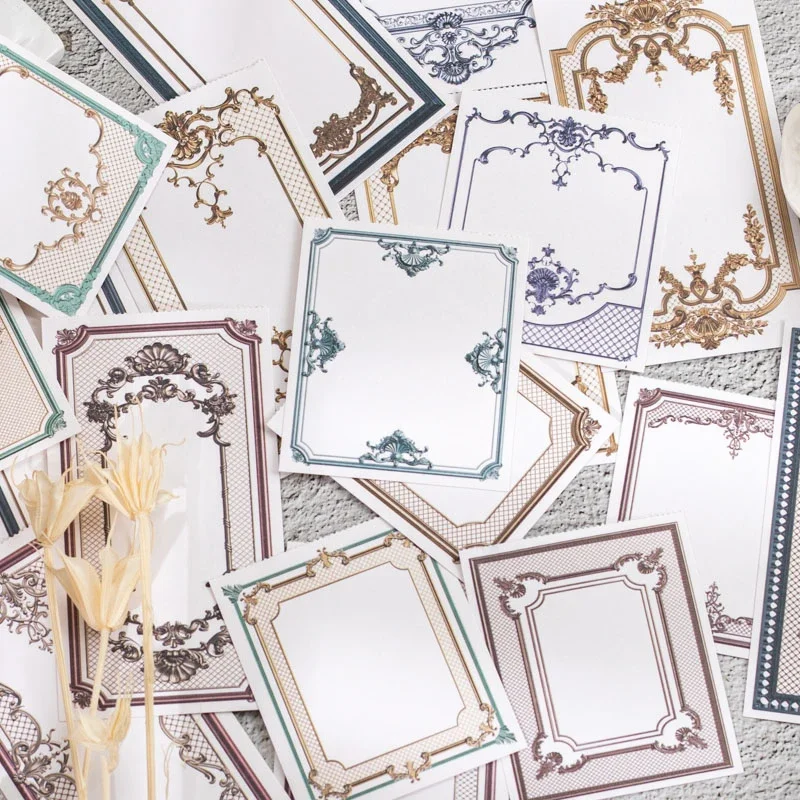 30 pcs Memo Pad Vintage Border Blank Writing Handbook Material Note Handbook Decoration Collage Material 6 models
