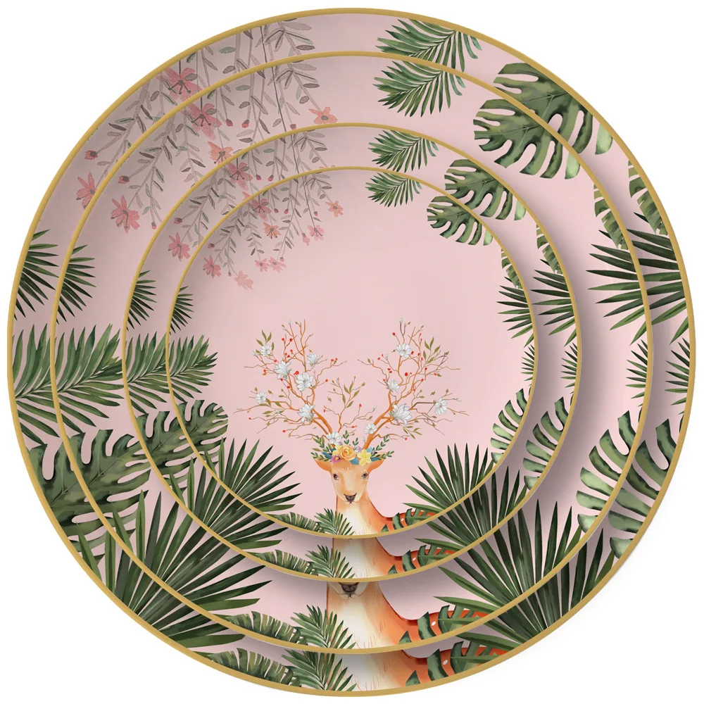 

Lucky elk bone china tableware ins creative Christmas festival theme ceramic plate restaurant theme bone china tableware