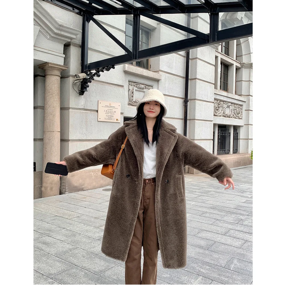 

Women Lamb Wool Winter Teddy Bear Coat 2023 Real Fur Sheep Shear Fur Warm Women's Wool Granule Coat