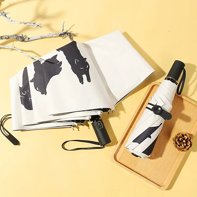 New Dual-purpose Automatic Tri-fold Umbrella Yuyang Portable Folding Umbrella UV Protection Creative Vinyl