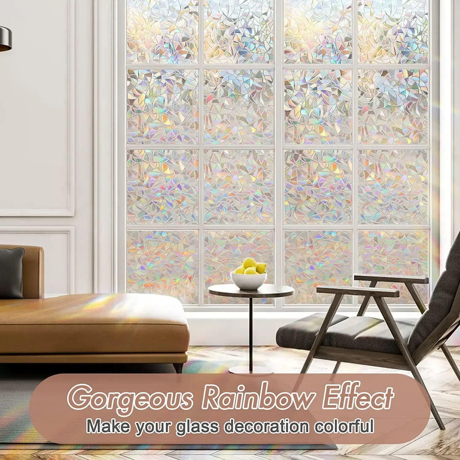 Window Privacy Film Rainbow Static Cling Stained Glass Film Window Covering Sticker Non-Adhesive Removable Reflective for Home 2