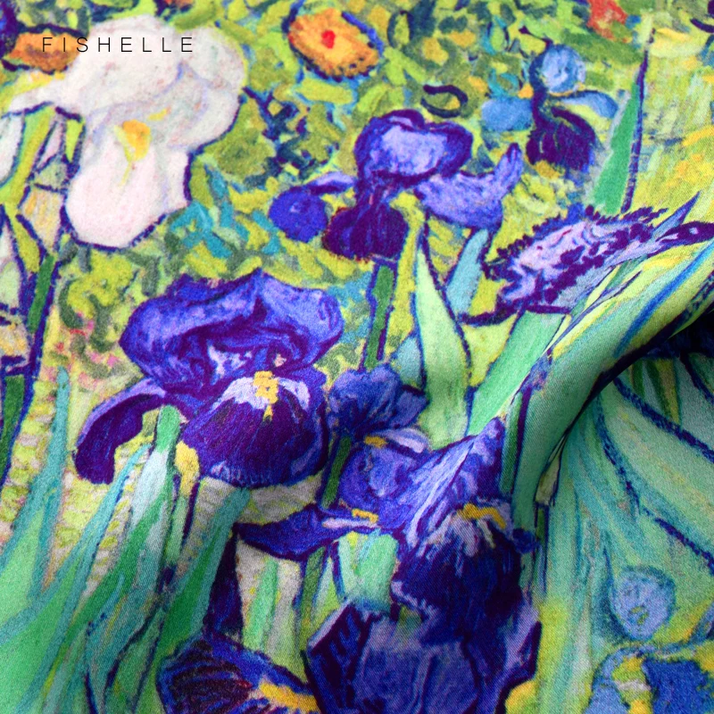 Oil Painting Iris printed natural silk scarf for women 100% real silk scarves small 50cm square soft handkerchief gift for lady 5