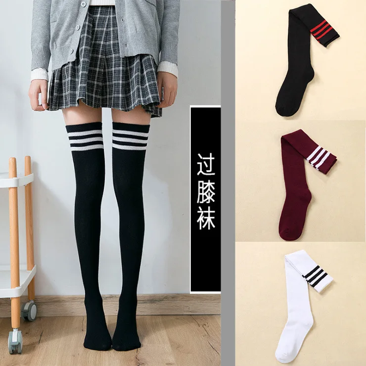 aliexpress.com - About 60cm Black White Wine Red Striped Women Long Socks Sexy Thigh High Nylon Stockings Breathable Over Knee Socks Girls