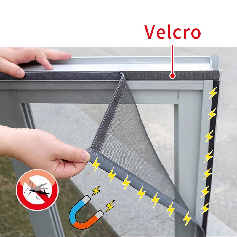 

2024 NEW Magnetic Screen Windows Mosquito Net Customized size Black Invisible Fiberglass Mesh Air Tulle Anti insect fly Curtains