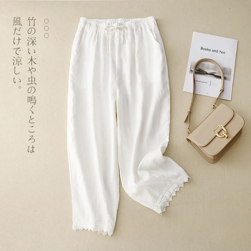 

Limiguyue Cotton Linen Harem Ankle-Length Pants Women Drawstring Waist All Match Solid Casual Trousers New Vintage Pants U656