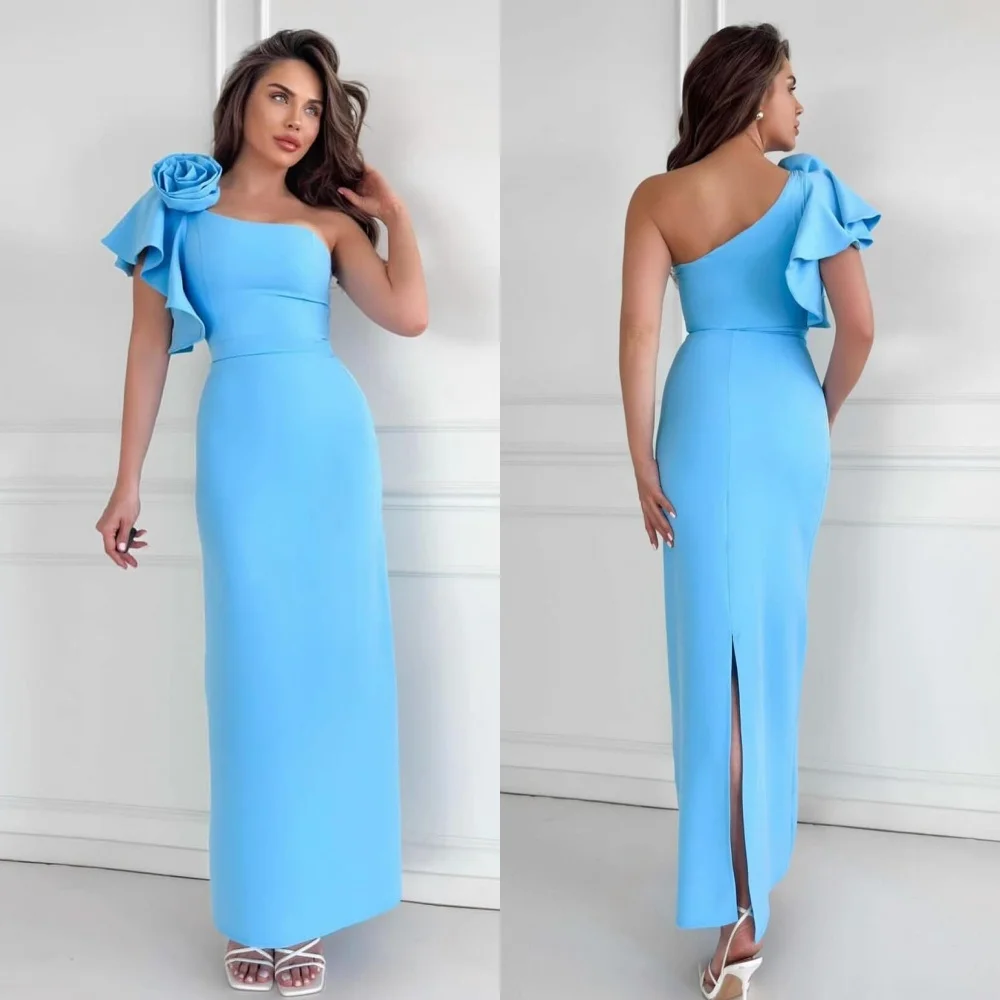 Jiayigong  Sexy Casual   Jersey Flower Ruched Formal Evening A-line One-shoulder Bespoke Occasion Gown Midi Dresses
