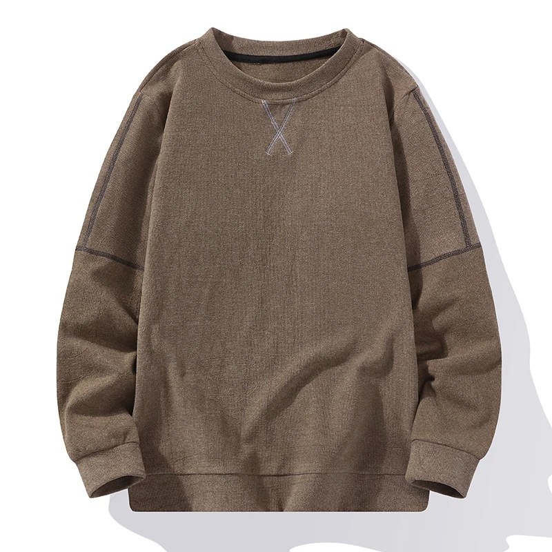 New Men's 2024 Autumn and Winter Pullover Round Neck Patchwork Solid Color Loose Warm Versatile Casual Long Sleeved Hoodie