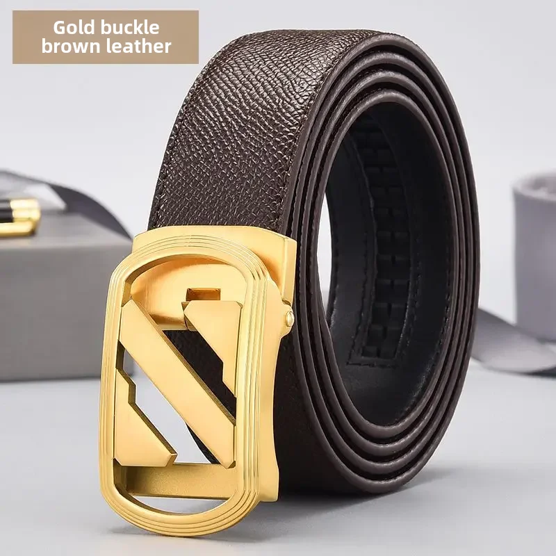 Golden automatic buckle brown belt
