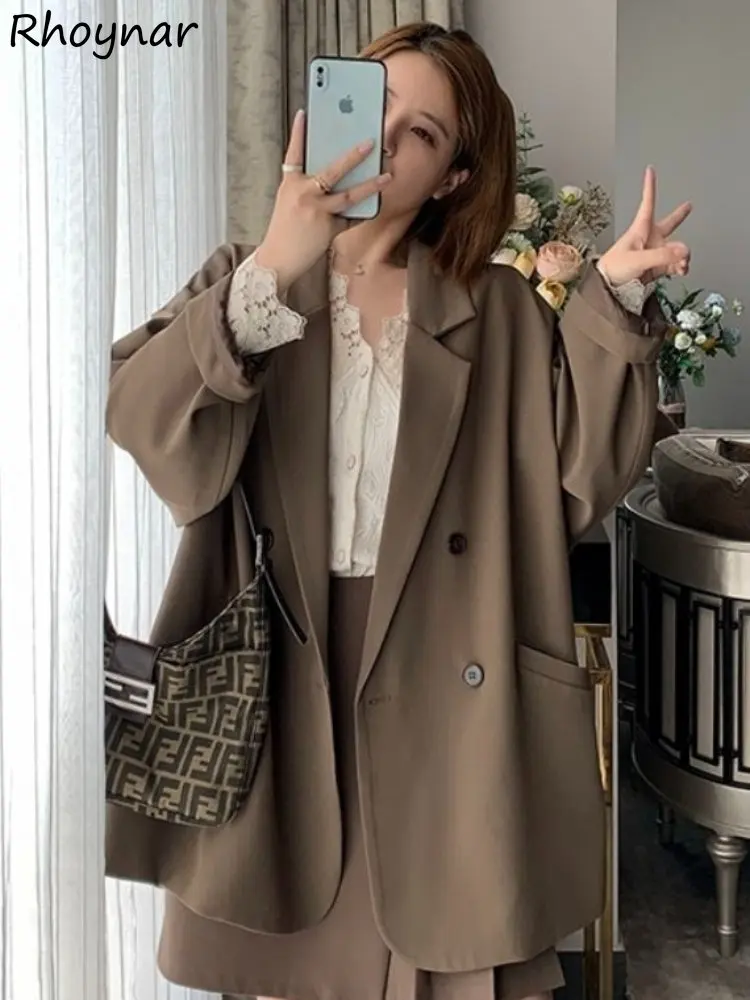 

Повседневные блейзеры для женщин, мешковатые однотонные минималистичные температуры, элегантная корейская модная одежда, офисные женские двубортные дизайнерские подростковые