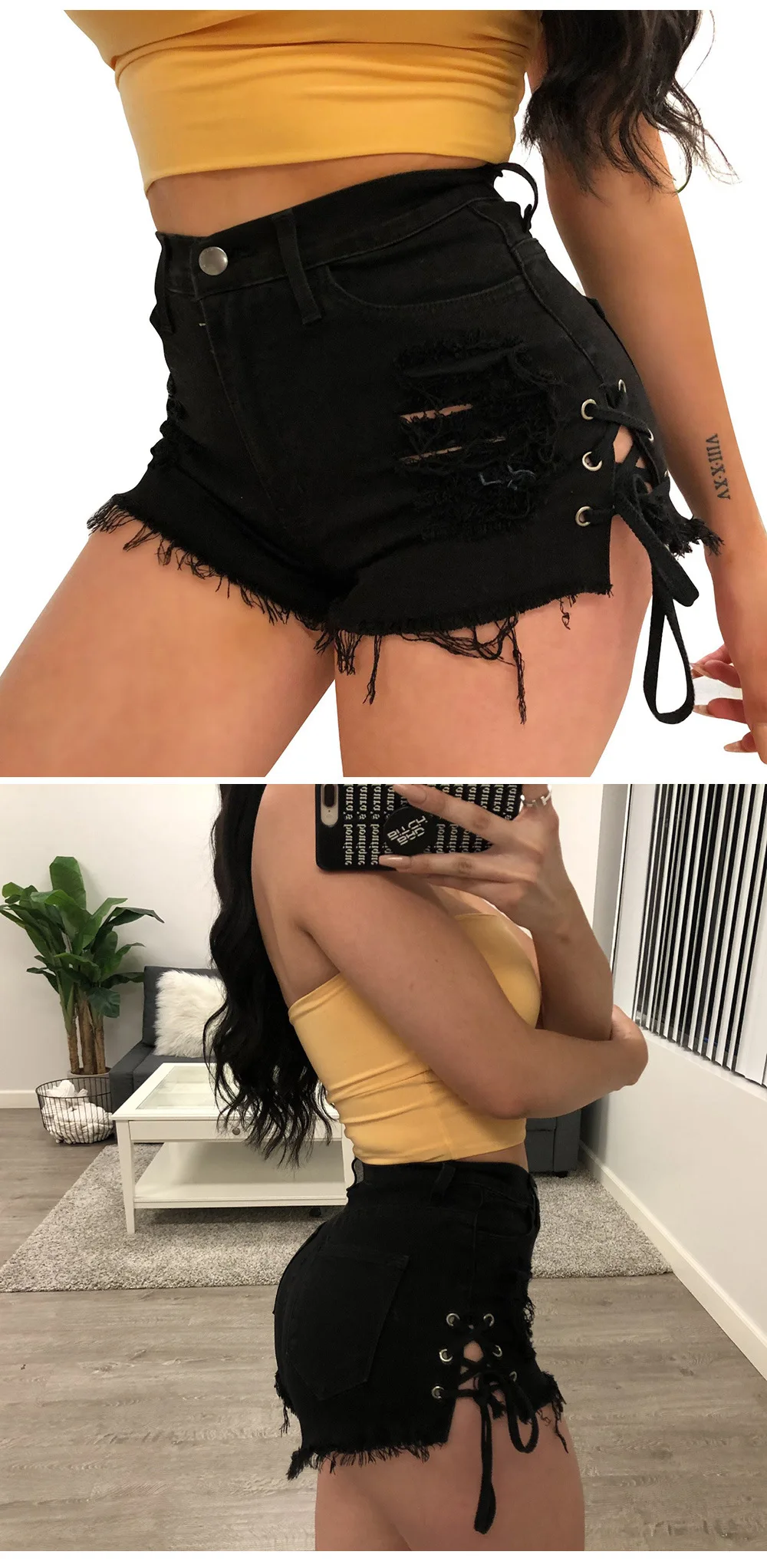 denim shorts 2022 Women Hole Tassel Corny Shorts Low Waist Split Bandage Micro Shorts Jeans Feminino plus size clothing