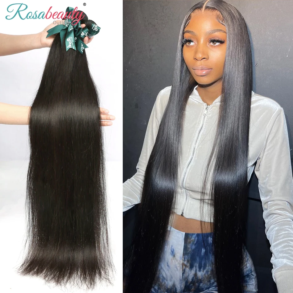 Rosabeauty Malaysian Straight Human Hair Weave Bundles 30 40 Inch Bundles 100% Human Hair Wefts Virgin Hair Natural Extensions