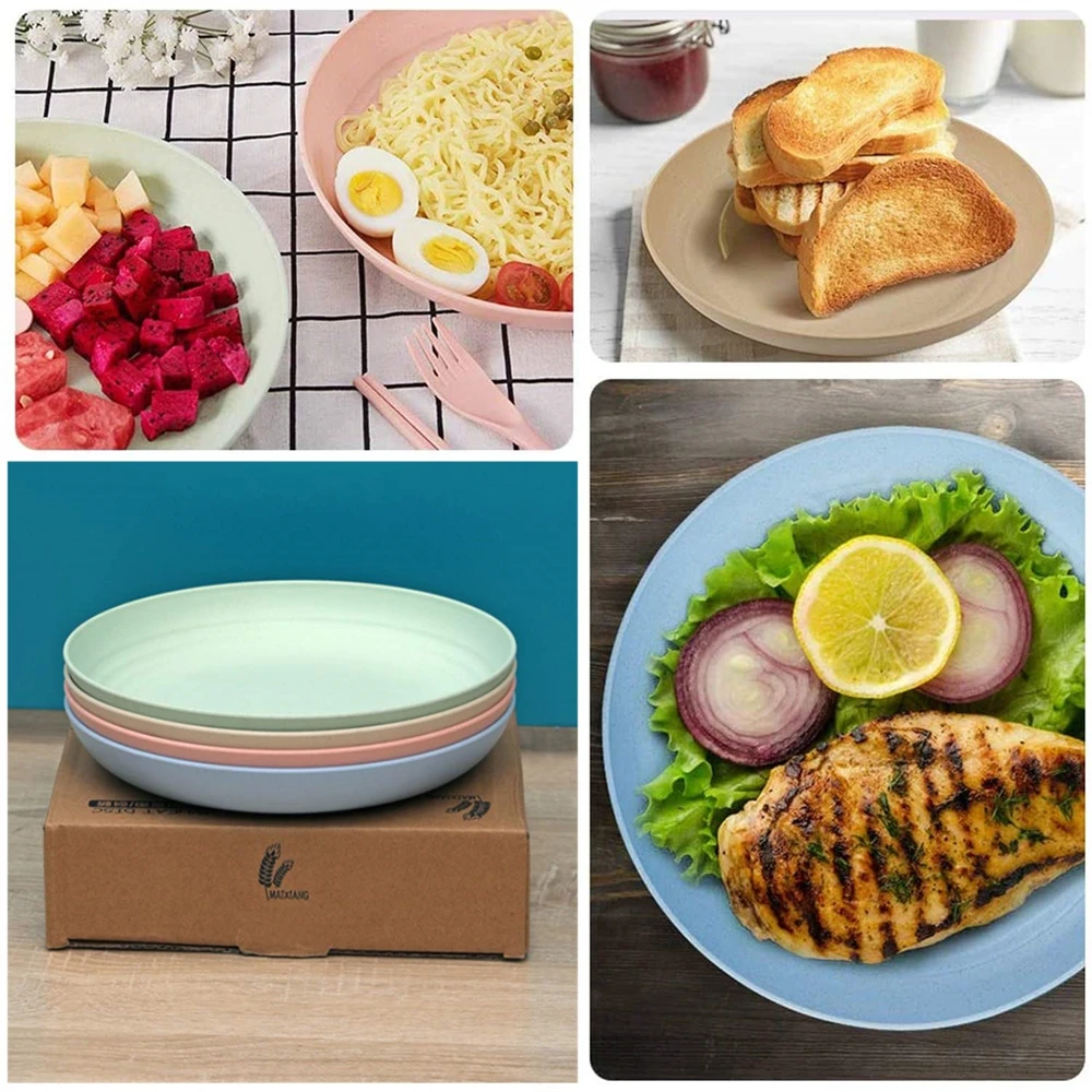 4pcs/Set Wheat Straw Plate Lightweight Unbreakable Reusable Dinner Dishes Plates Dishwasher & Microwave Safe for Kitchen Camping 5
