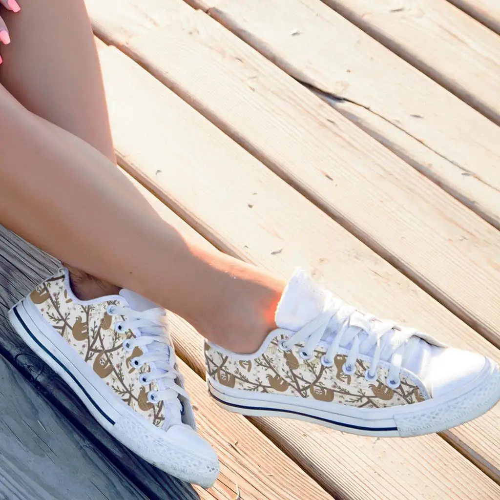 White Sloth Print Leisure Lace Up Sneakers For Men Breathable Female's Light Flats Shoes Stylish Boy Canvas Shoes