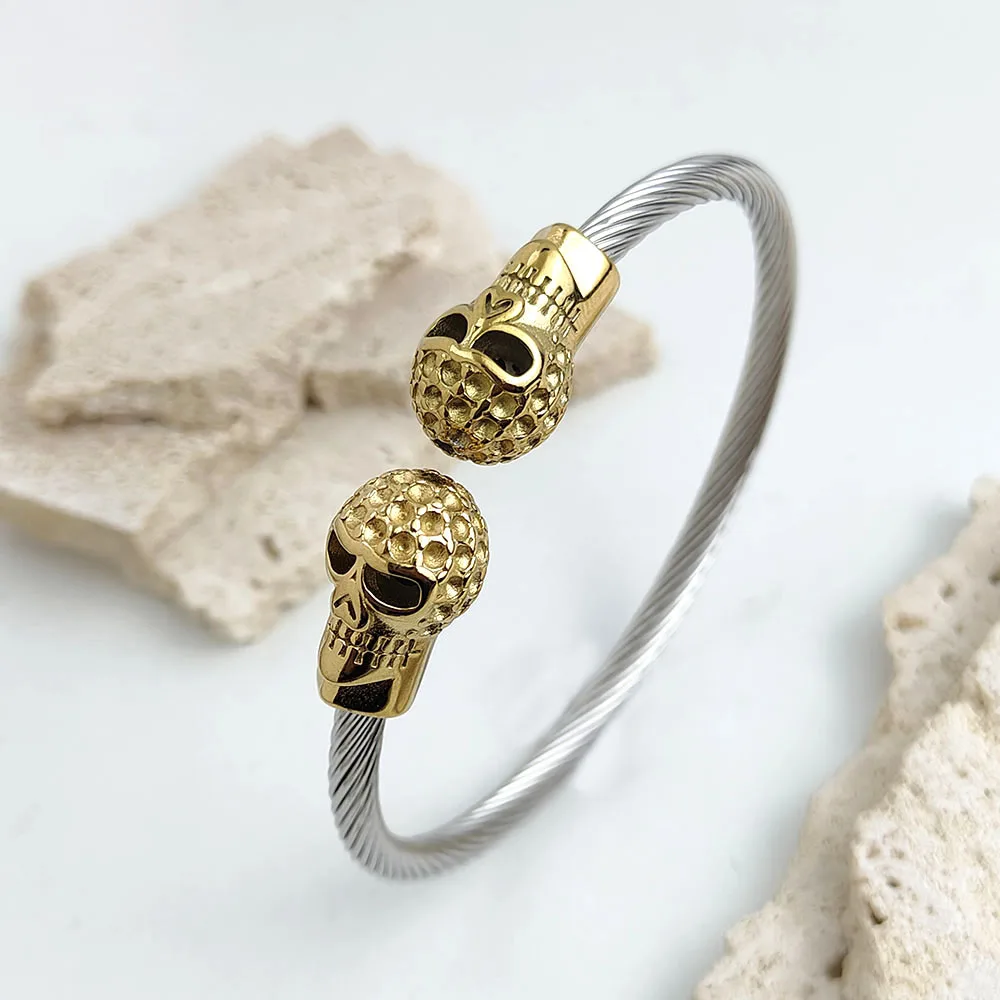 Wire button pattern skull stainless steel gold-plated 18K bracelet, high quality waterproof silver jewelry, gift for wife 4
