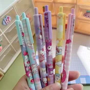 Sanrio Gel Pen12Pcs Kawaii Hello Kitty Strawberry Cinnamoroll Kuromi Melody Student Stationery Write Pens 0.5 Black Exam Pen 2