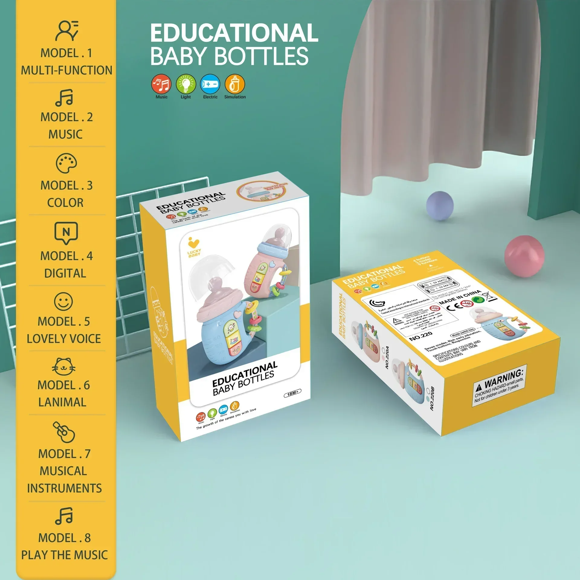 Baby Toys educational Newborn Light Music Electric Comfort Bottle Rattle Chinese English Early Education Mobile toddler toys 3