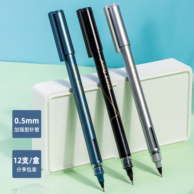 Deli 0.5mm Black Ink Quick-drying Straight Liquid Ballpoint Pen Student School Supplies Stationery High-quality Pen Office Pen deli stainless steel straight ruler precision 15 30cm flat thick metal measuring scale tools office supplies