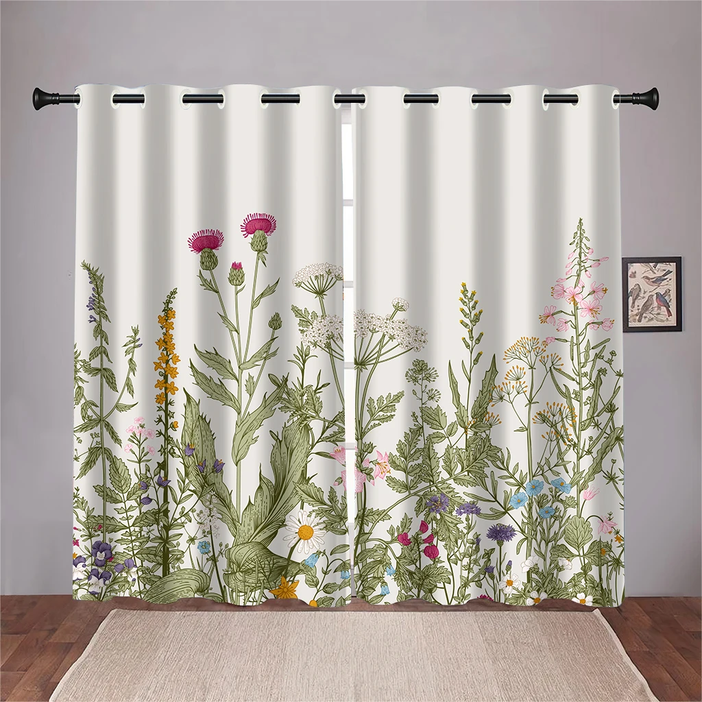 

Summer Safflower Green Leaf Curtains Modern Minimalist Home Decor Curtains 2 Panel Living Room Bedroom Kitchen Den Decor