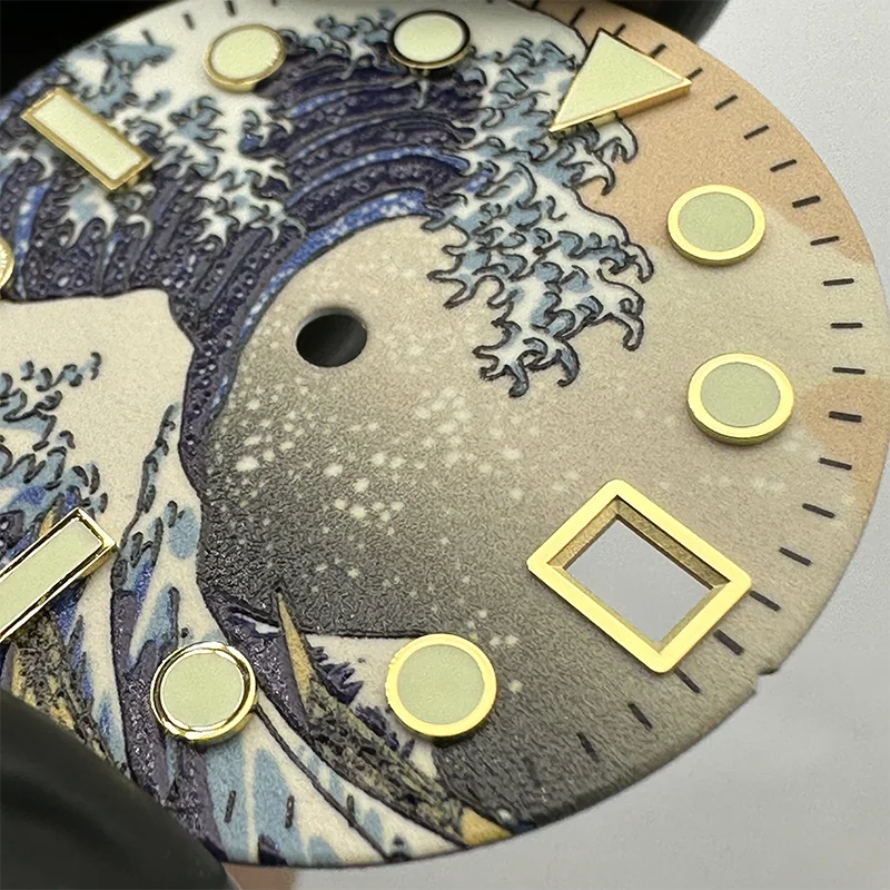 Watch Parts 28.5mm Kanagawa Wave Sterile Dial Full Luminous Golden Markers NH35/36/4R/6R/7S