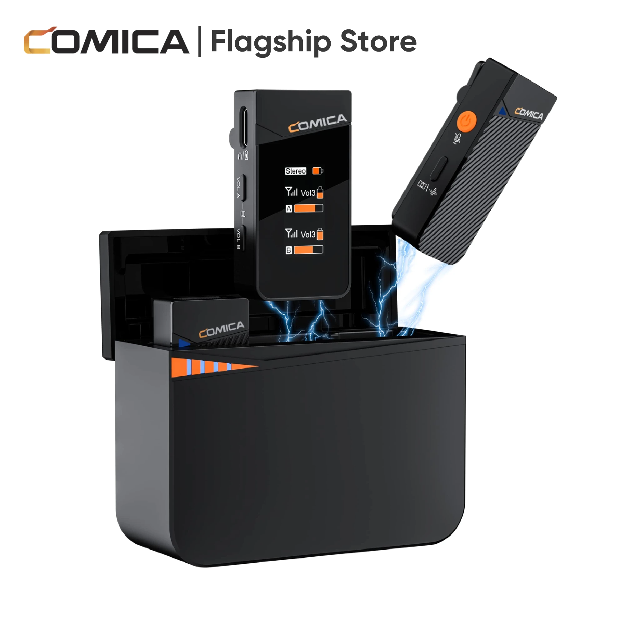 Comica Vimo C 2.4G 미니 무선 라펠 마이크, 충전 케이스 포함, 스마트폰 카메라 팟캐스트 인터뷰 유튜브 페이스북용
