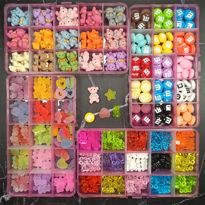 

1Box Kawaii Resin Cute Nail Art Charms Decoration Mix Set Acrylic 3D Jellly Gummy Candy/Star/Heart DIY Manicure Accessory Parts