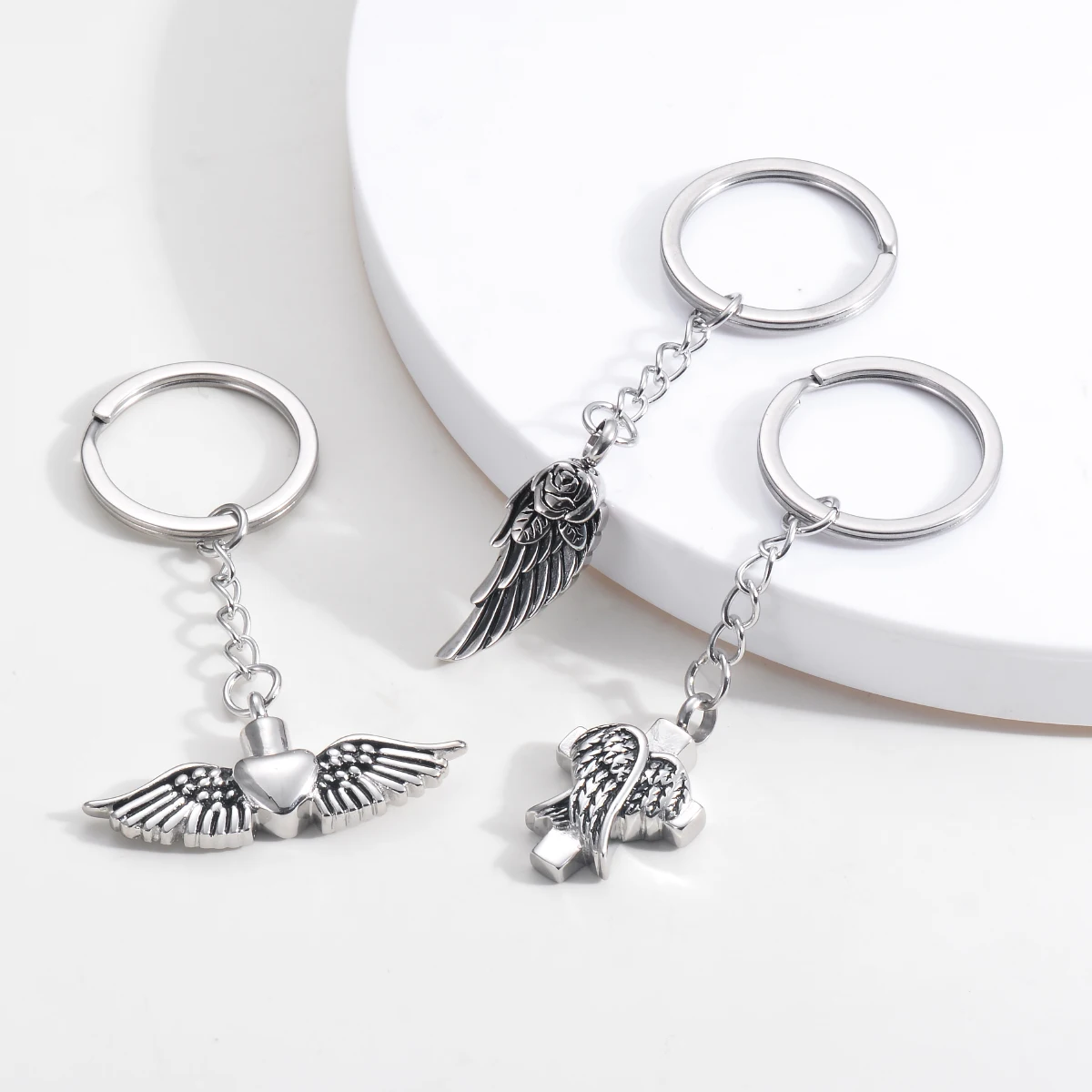 Retro Edelstahl Emaille Einäscherung Schmuck Herz Rose Engel Esche Anhänger Schlüssel anhänger Andenken Denkmal Asche Füller Schlüssel ring