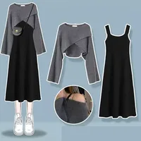 Women Spring Autumn New Vintage O-Neck Knit Sweater+sexy Sling Skirt 2-piece Suit Korean Chic Short Pullover Dress Matching Set - Image 4