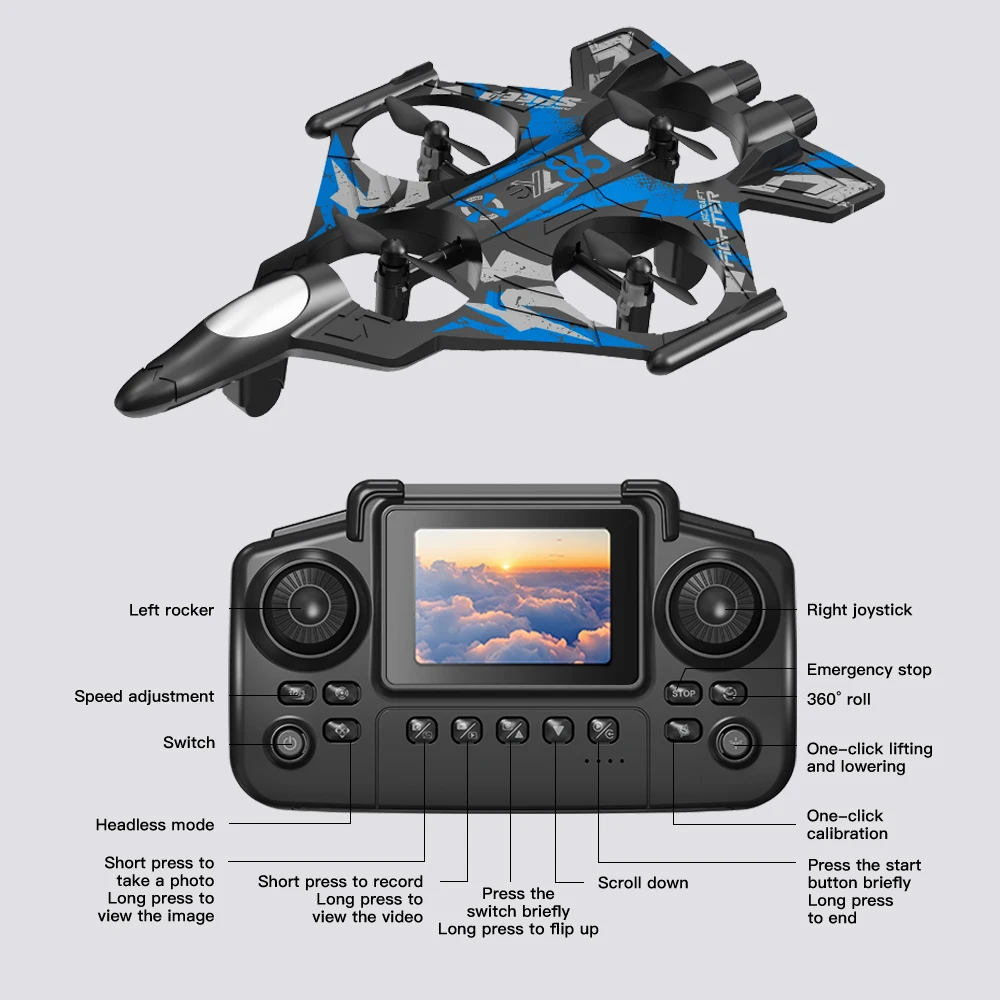 YL86 RC Plane Helicopter Three speed switching Aircraft Rolling at 360 °Fighter Hover at fixed height RC Drone Toys - 6