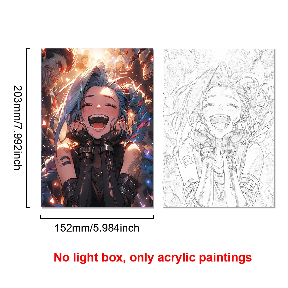 LED Illuminated Anime Frame featuring League of Legends' Jinx – Unique Bedroom Decor & Perfect Gift