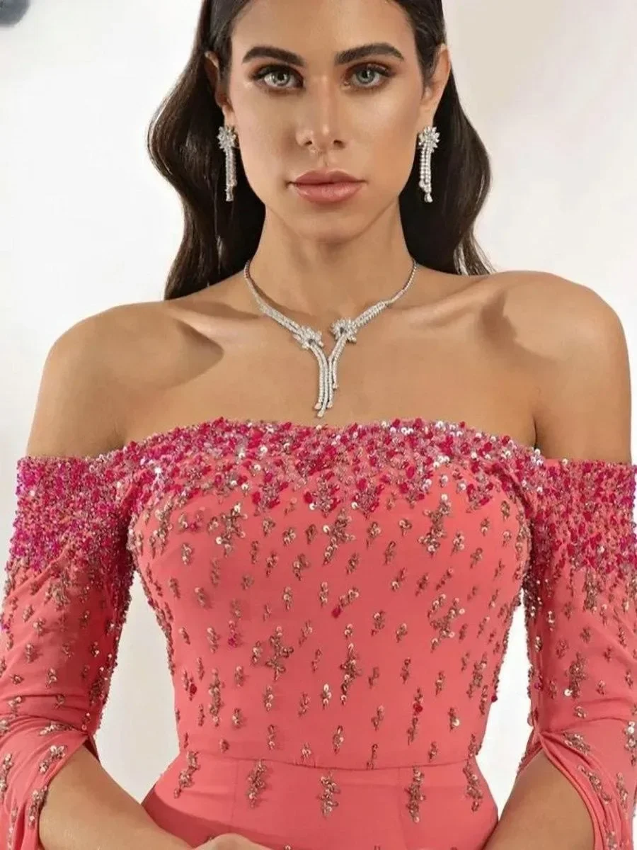 Elegant Sequined Beading Off Shoulder Ribbons Formal Wedding Guest Evening Prom | eBay Elegant Sequined Beading Off Shoulder Ribbons Formal Wedding Guest Evening Prom | eBay
