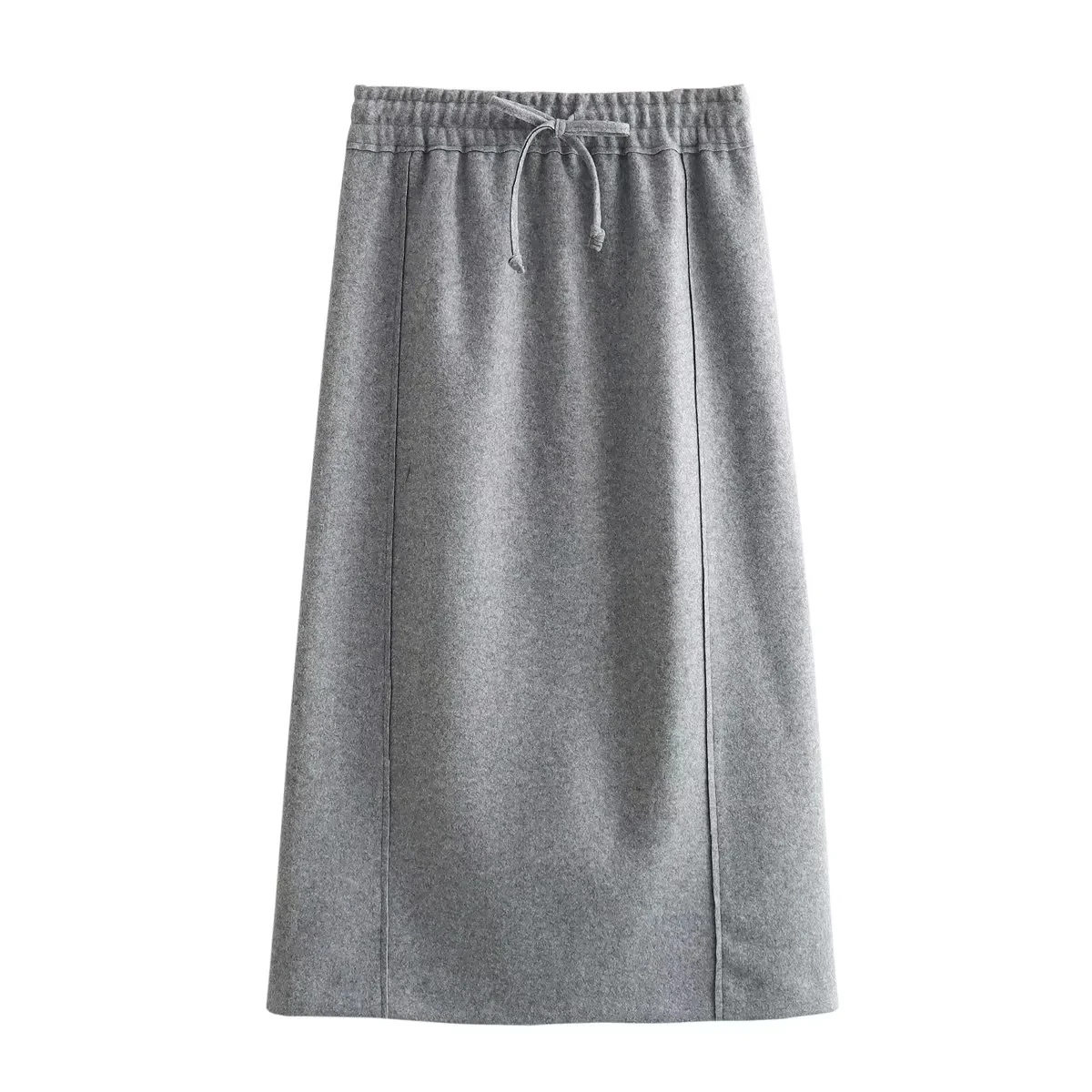 

TRAF Casual Grey Long Skirt For Women Elastic Waist Lace-Up Back Split A-Line Skirts Female New Hoodie+Midi Skirt Solid Sets