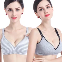 Women Nursing Breastfeeding Bra Maternity No Steel Ring Soft Breathable Cotton One Piece Feeding Bra Stripe Design 1