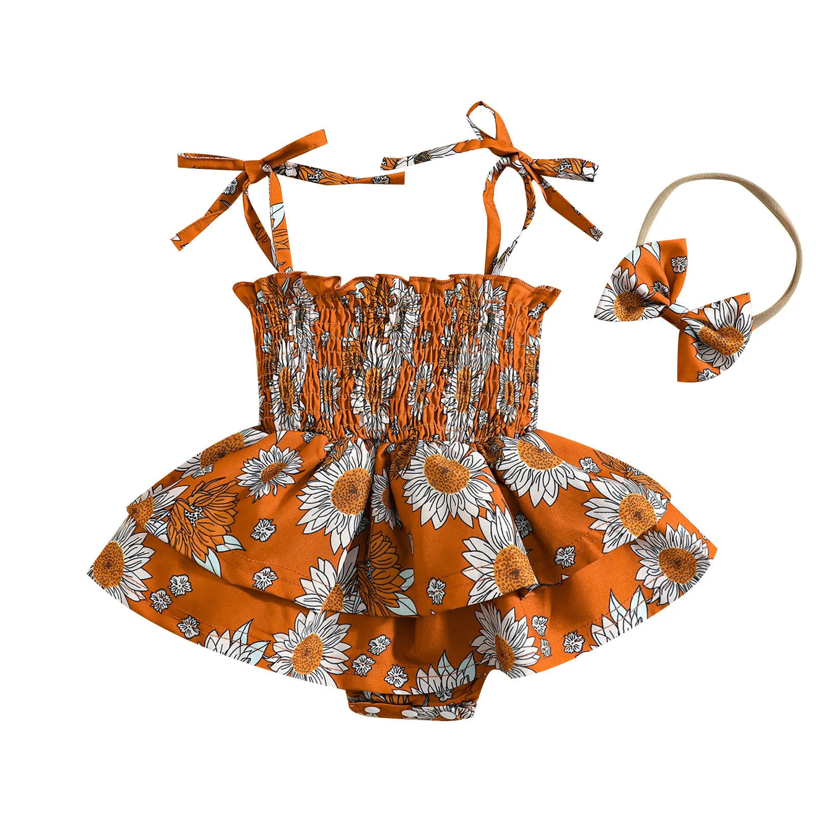 

Комбинезон для маленьких девочек, детские боди с цветочным принтом, модная одежда для новорожденных с повязками на голову, трико, летняя одежда для девочек