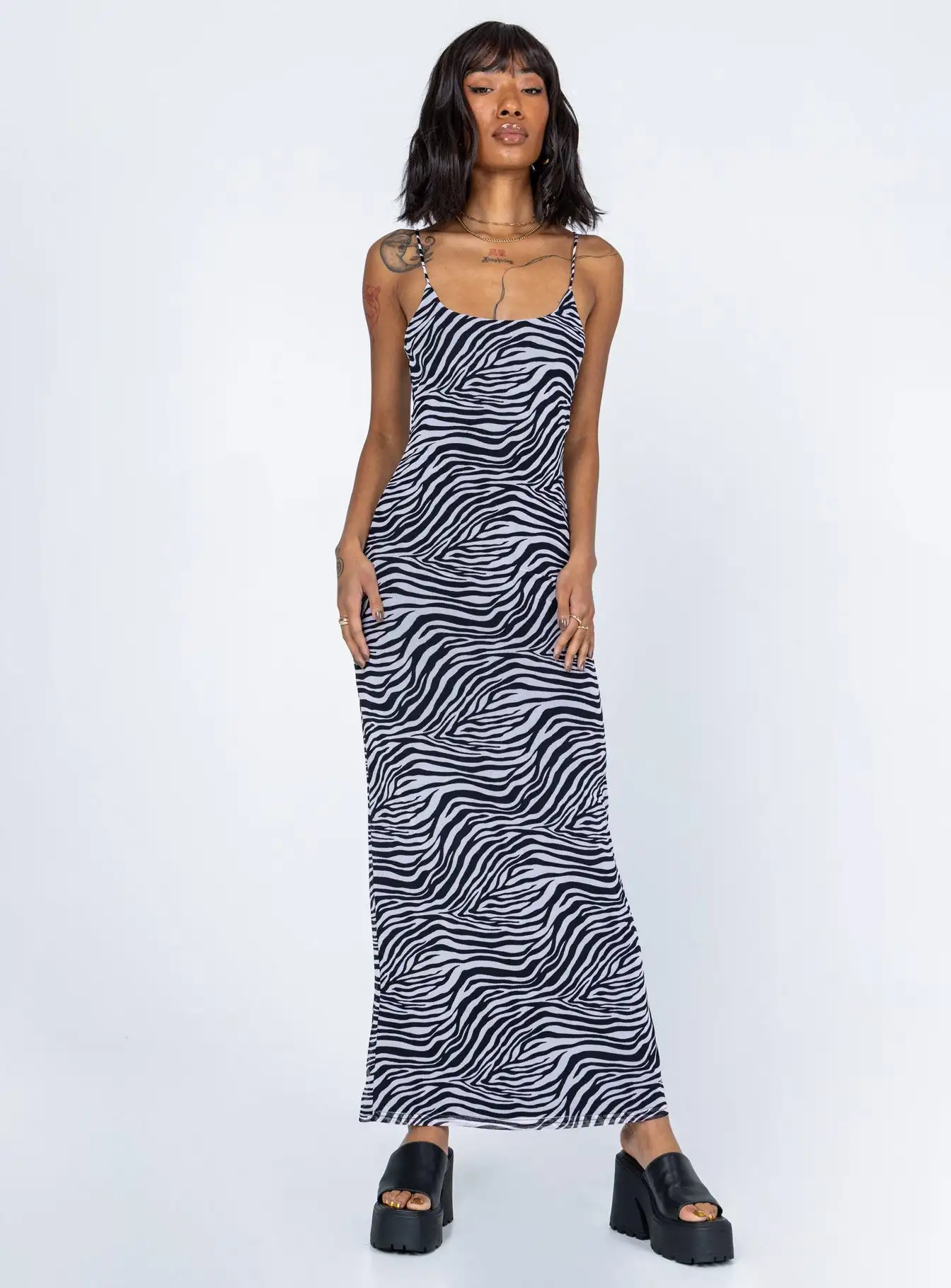 

Women Spaghetti Strap Sleeveless Dress Summer Casual Zebra Stripe Print Bodycon Party Dress for Beach Club