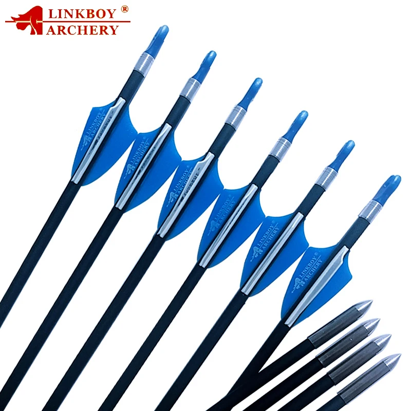 

Linkboy Archery Pure Mix Carbon Arrows Spine800 30inch Arrows Point 80gr Arrow Vanes 1.75inch for Recurve Bow Archery 12pcs