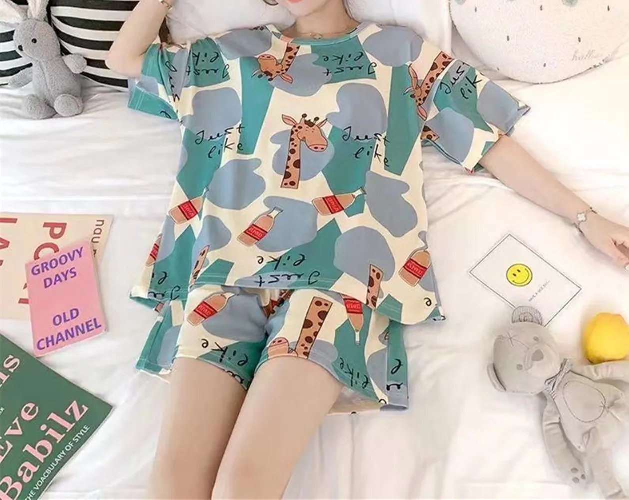 Summer Home Clothes Set Two-Piece Suit Striped Pajamas Women Summer Short-Sleeved Shorts Thin Small Fresh