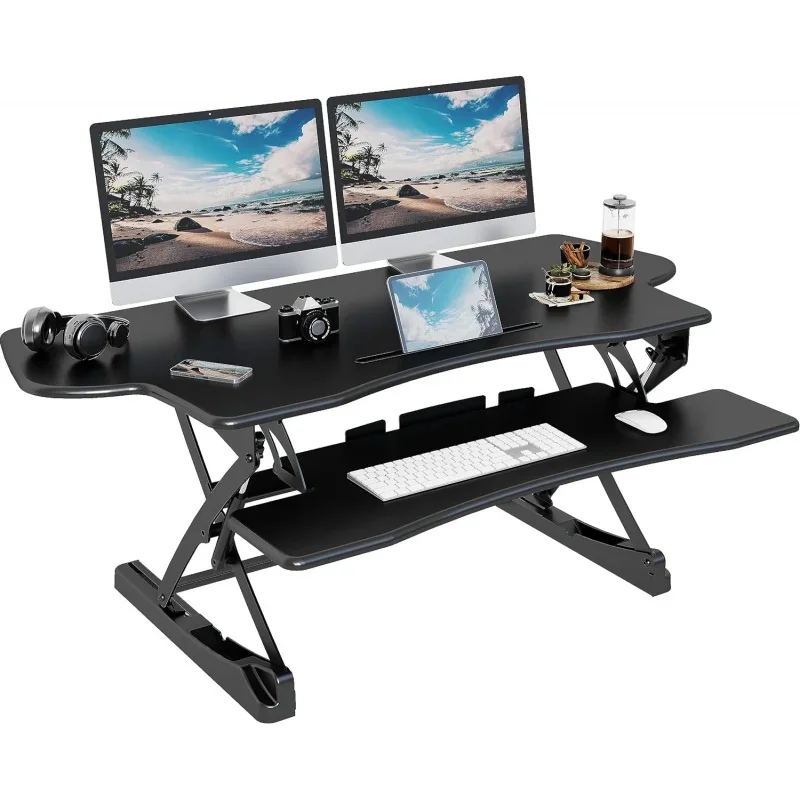 

Standing Desk Converter, 47" Height Adjustable Sit Stand Desk Riser for Dual Monitors with Keyboard Tray, Black, SD10L