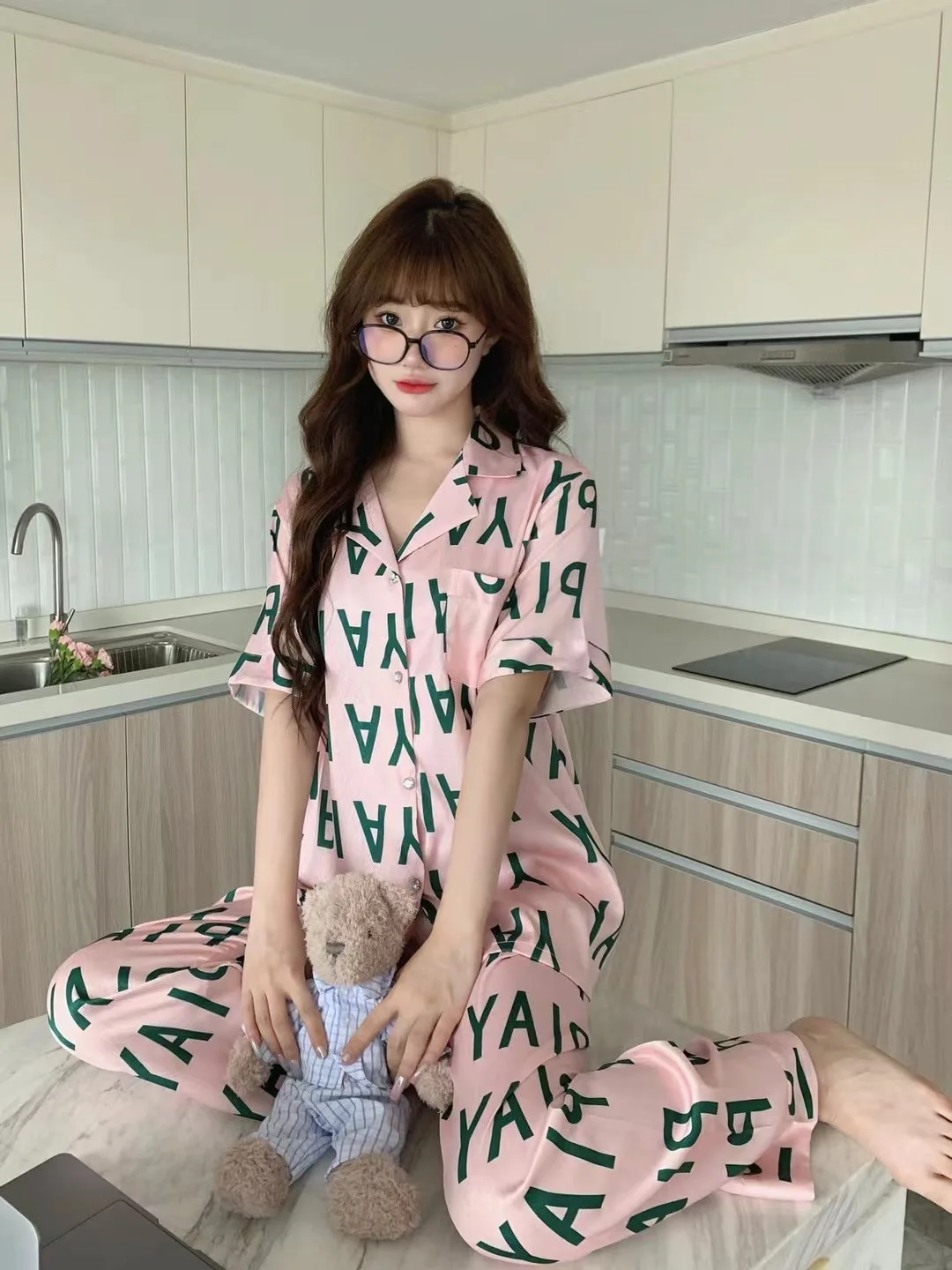 

Модные новые женские длинные брюки с коротким рукавом и надписью, Высококачественная отделка для дома
