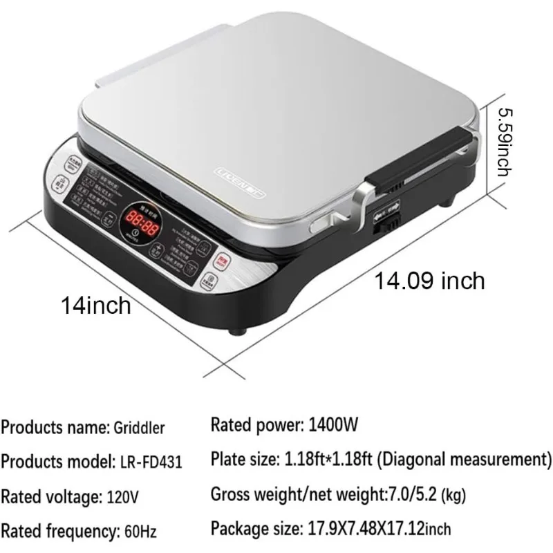 LIVEN Electric Baking Pan LR-FD431 Skillet Griddle US DuPont Non-Stick Coating Removable Upper and Lower Grill Pan Easy to Clean