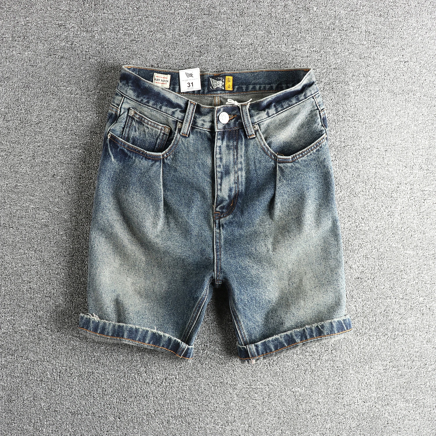 Summer New American Retro Denim Cargo Shorts Men's Fashion 80% Cotton Washed Make Old Loose Straight Casual 4-point Pants