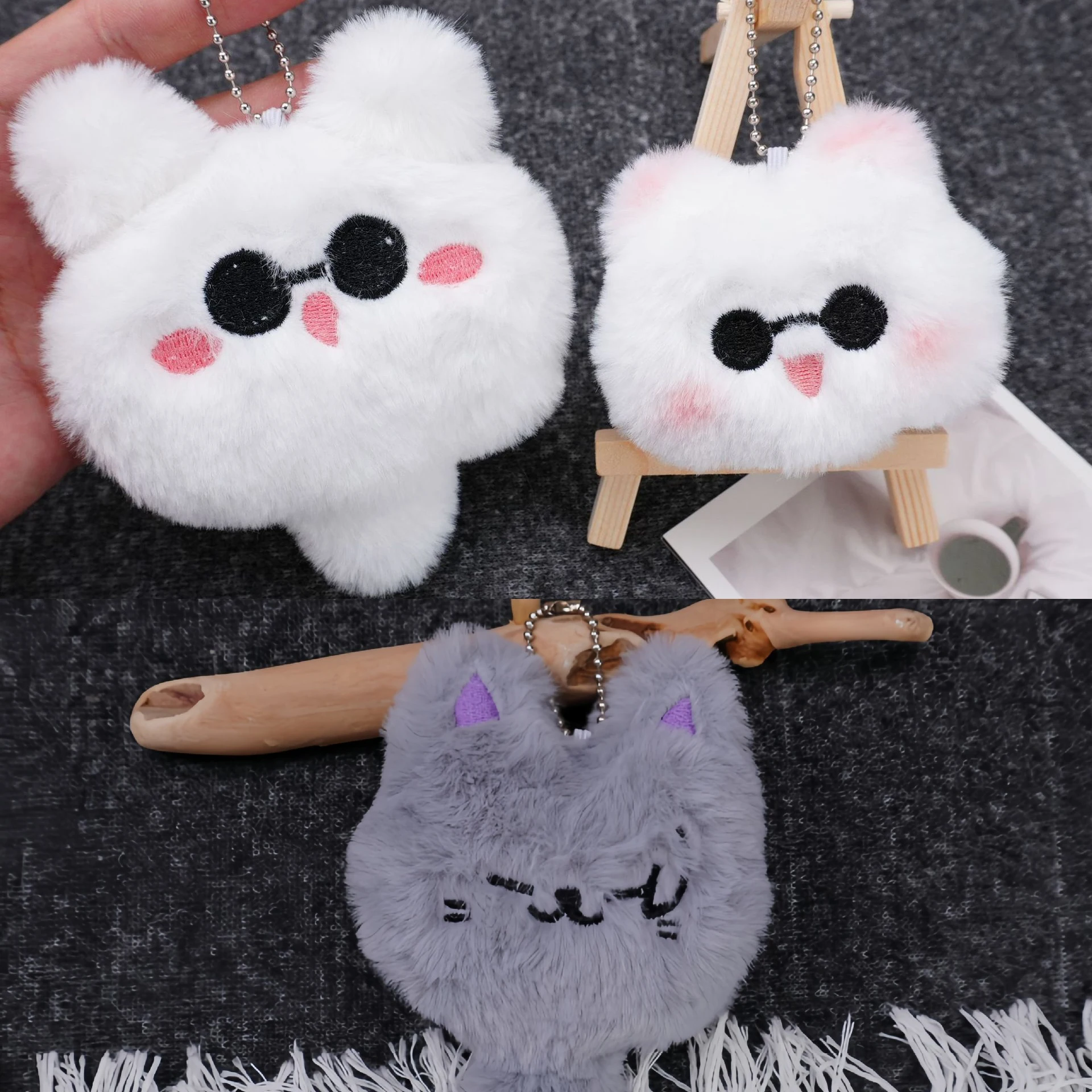 Plush keychain Anime JK Gojo Satoru Plush Keychain Cosplay White Cat Cosplay Gojo Pendants Backpack Key Ring Halloween Party Decoration