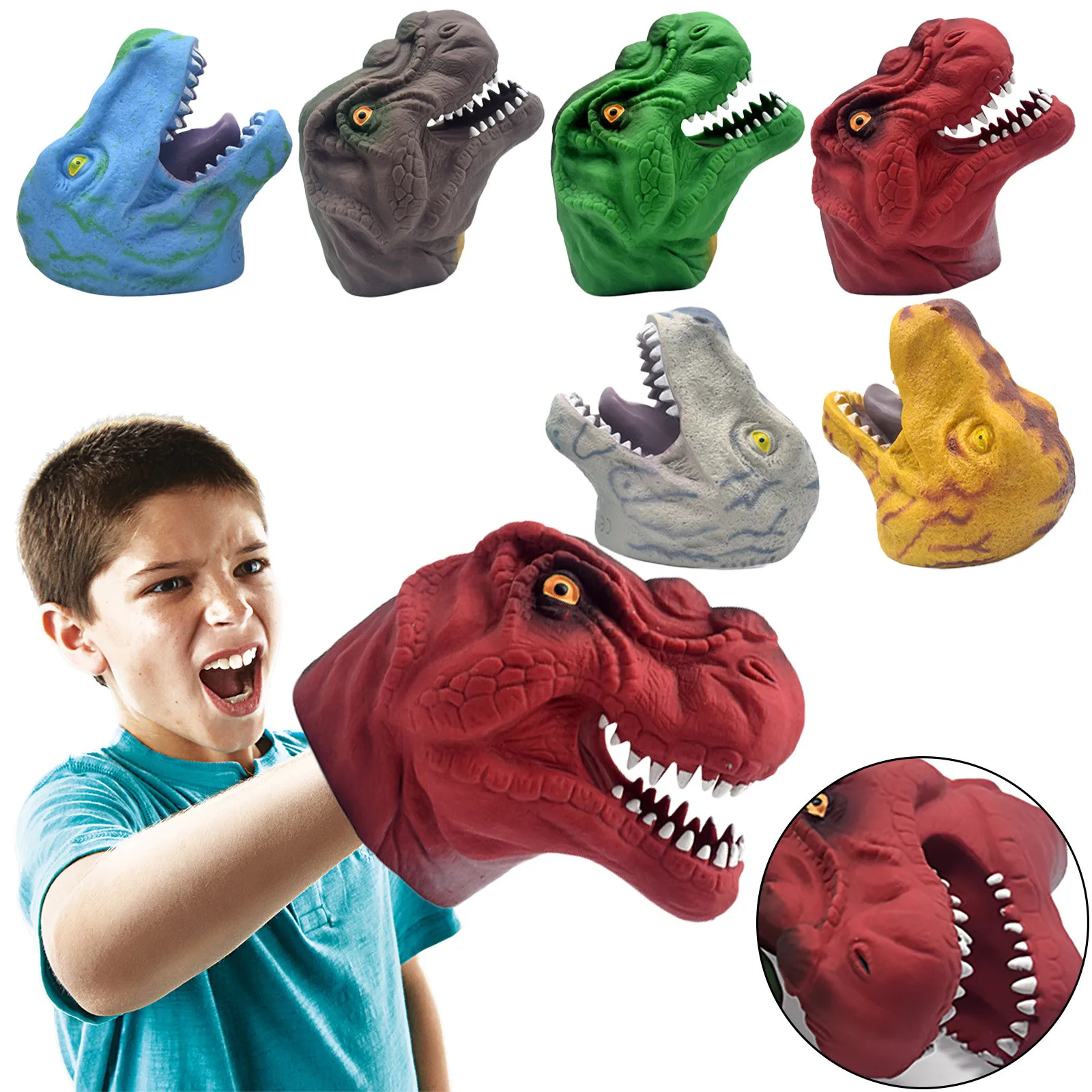 Dinosaur Hand Puppet Toys Dinosaur Puppet Rubber Realistic Head Lifelike Hand Puppet Halloween Decorations Toys Kids Adults Gift