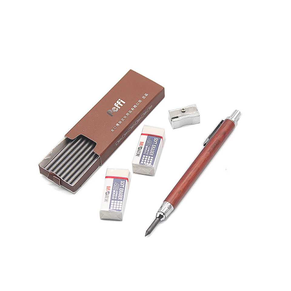 Mechanical Pencil 4.0/5.6mm HB Woodworking Automatic Pencils Metal Fittings+Wood Pole Professional Painting Stationery Pencil