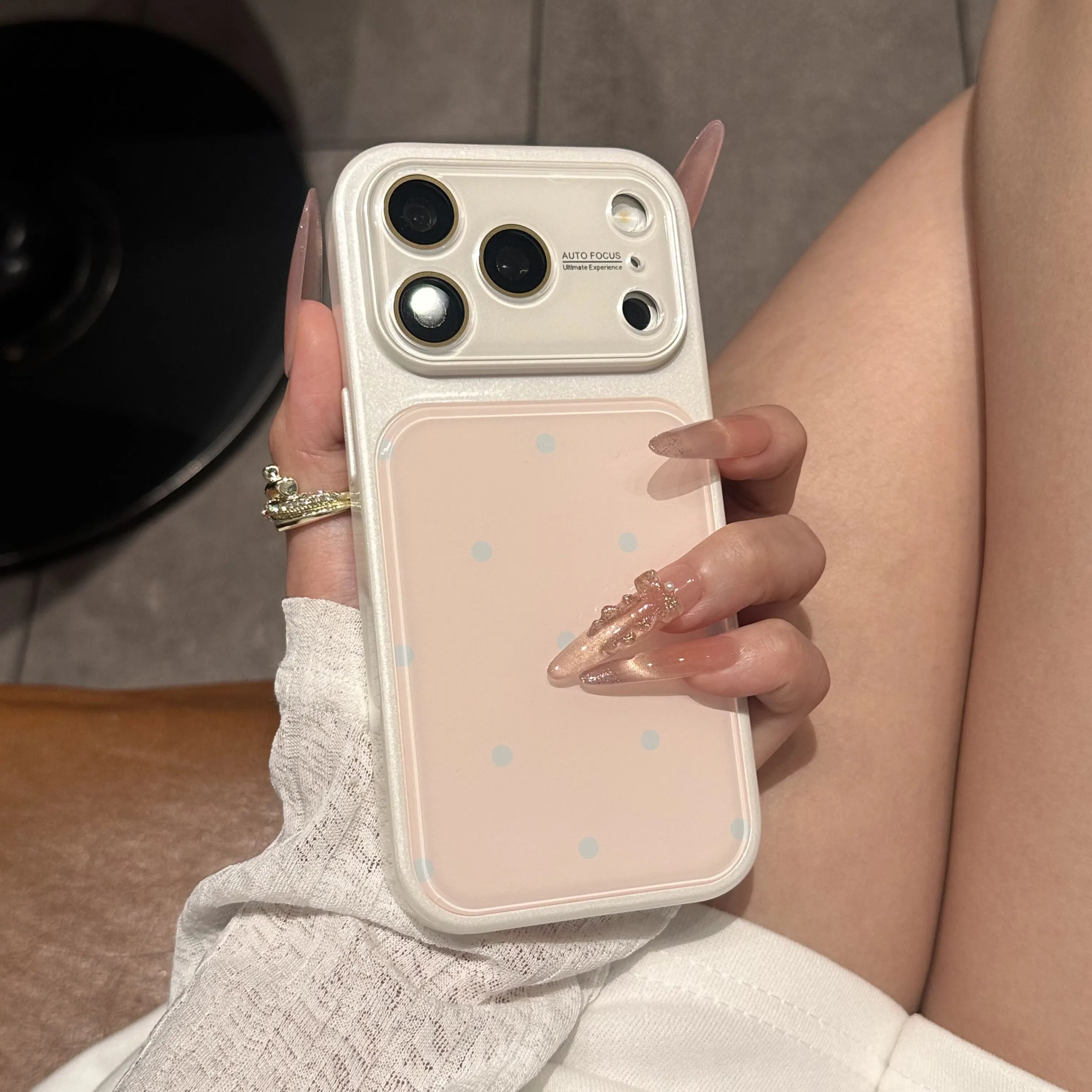 Polka Dot Frosted Phone Case with Large Window Lens Protection and Shockproof Bumper Cover