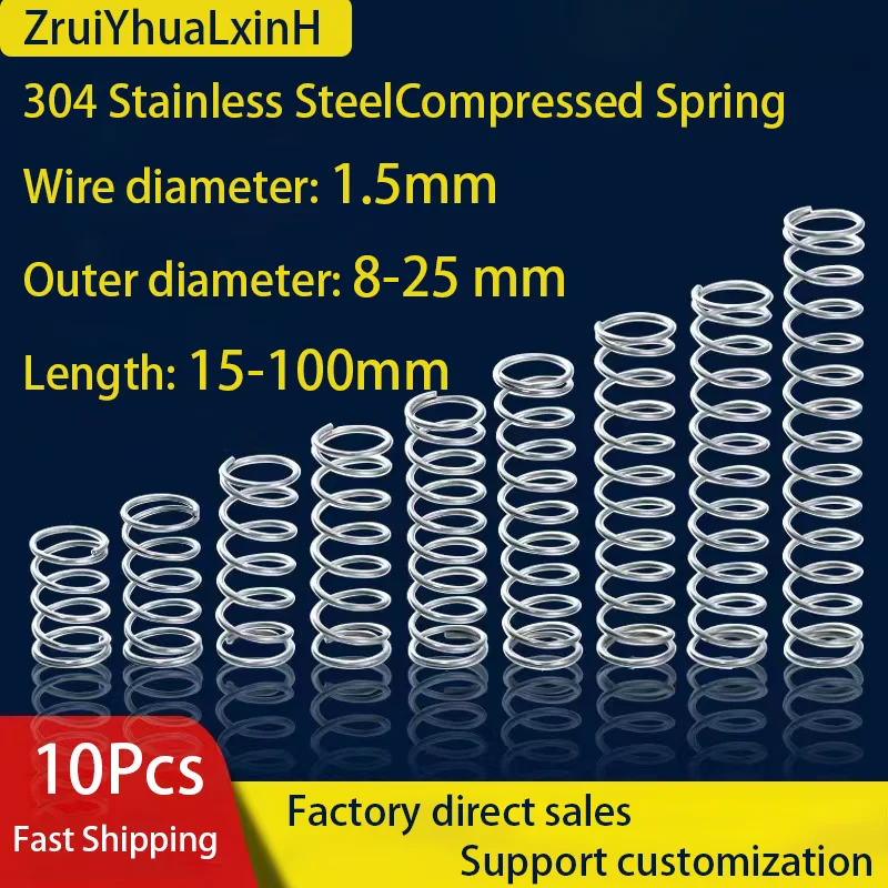 

304 Stainless Steel Compression Spring, Y-shaped Shock Absorption Return Spring, Wire Diameter 1.5mm, 10Pcs, Customizable