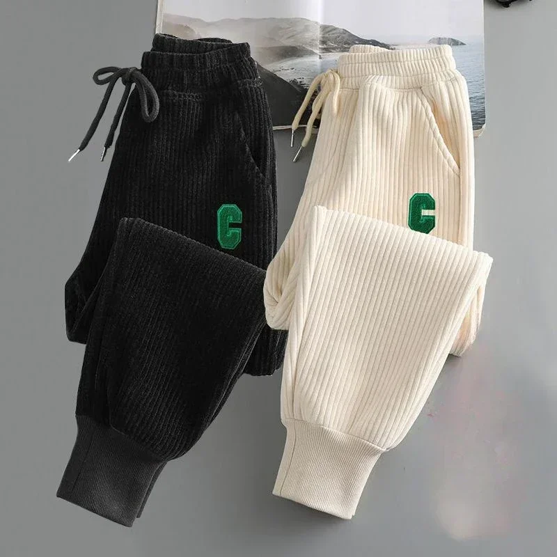 

Spring Autumn Teenage Unisex Loose Corduroy Sweat Pant Thin Trousers Jogger Pants for Children Casual Sport Pants Girls Clothes