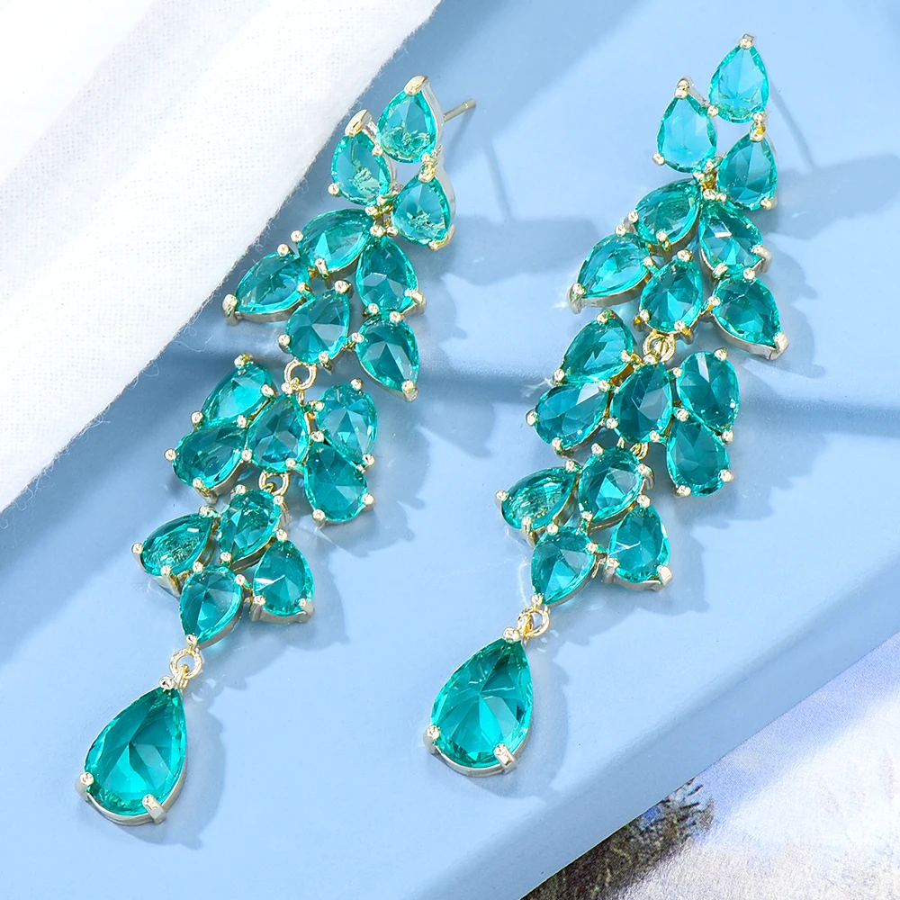 

Siscathy Korean Luxury Cubic Zircon Blue Hanging Earrings For Women Banquet Party Anniversary Jewelry Valentine's Day Gifts
