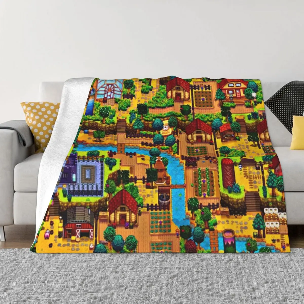 

Hot Stardew Valley Map Blanket Anti Pilling Fleece Print Breathable Warm Throw Blankets for Home Office Bedspread