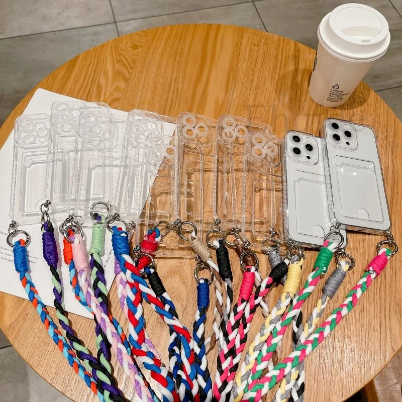 Crossbody Strap Case with Braid Lanyard, Neck Cord, and Clear Card Slot Cover